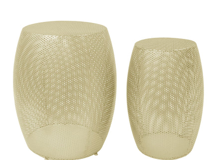 Modern Round Metal Hollow Side Table Set With Openwork Design - Gold