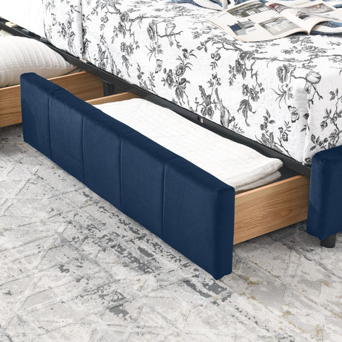 Elegant Design Storage Upholstered Tufted Bed Frame With Backrest And Armrests