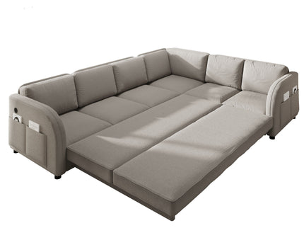 L-Shaped Couch With Pull-Out Bed, Convertible Sleeper Sofa With Side Pocket & USB Port