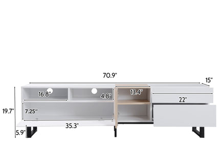 TV Stand For 80'' TV With Double Storage Space, Media Console Table With Drop Down Door