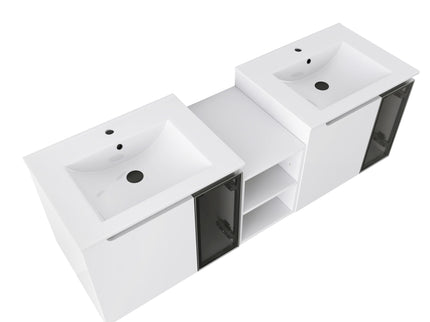 Wall Mounted Bathroom Vanity With Sink, Soft Close Doors, Cabinet & Half Door