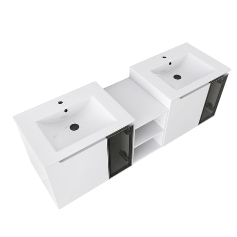 Wall Mounted Bathroom Vanity With Sink, Soft Close Doors, Cabinet & Half Door