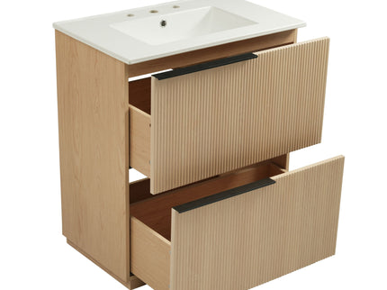 Fluted Bathroom Vanity With Ceramic Sink, Soft Close Slides