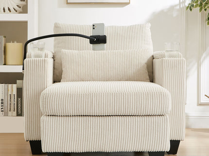 Convertible Chaise Lounge Sofa Chair With USB Ports, Cup Holders, Phone Holder And Storage
