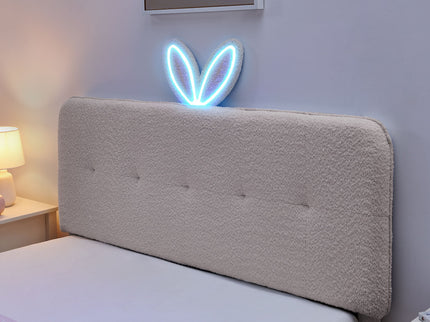 Upholstered Bed With Oversized Rabbit Ear Headboard, LED Lights & 4 Storage Drawers