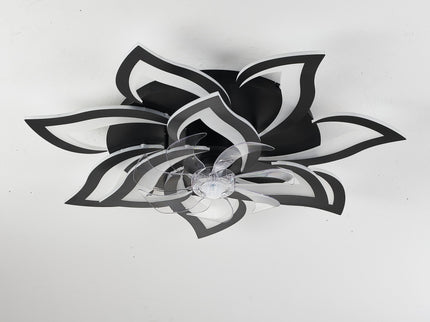 32" Flower Ceiling Fan With LED Dimmable Light, Low Profile Flush Mount Fan With Remote Control, 6 Speeds