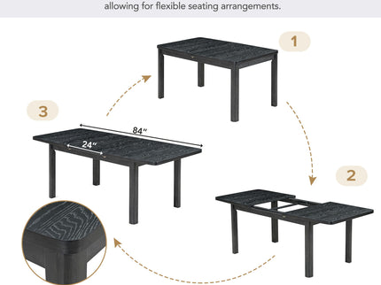 Topmax - Rustic Extendable Dining Table Set With Removable Leaf, 6 Upholstered Armless Dining Chairs And 2 Padded Arm Chairs, 9 Pieces