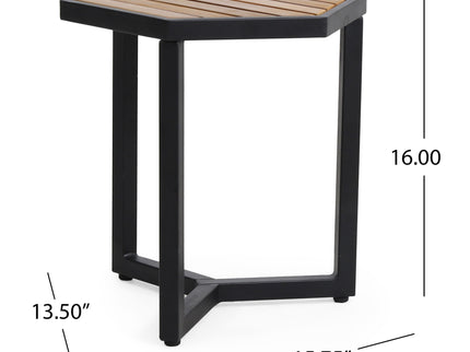 Outdoor Side Table With Iron Base And Slatted Top - Brown