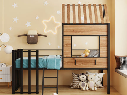 Loft Bed With Roof, Window, Guardrail, Ladder