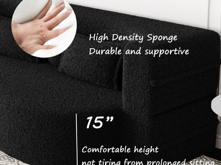 Modern Floor Sofa, With 2 Pillows, Convertible Teddy Fabric Foam Filled Bed