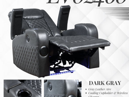 Alair - Leather Aire Power Motion Recliner With Bluetooth, Wireless Charger Cupholder - Dark Gray