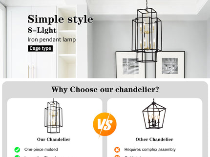 8 Light Lantern Chandelier Lighting, Entryway Chandeliers For High Ceilings, Chandeliers For Dining Room, Foyer, Entry, Staircase, Hallway, Height Adjustable (E12 Bulbs Not Included)