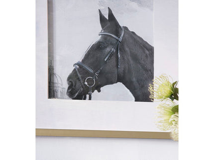 Wall Art Horse Animal Printing, Wall Decor Accent (Set of 2) - Golden / White