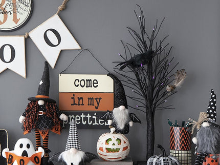 Sitting Gnome With Wings & Plaid Hat, For Halloween Decor