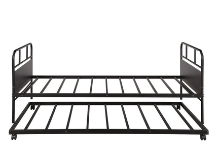Twin Size Daybed Platform Bed Frame With Trundle Built In Casters - Black