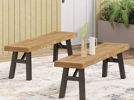 Outdoor Bench With Slat Panel Design And Acacia Wood Frame