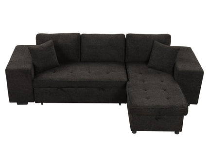 Modern L-Shape 3 Seat Reversible Sectional Couch, Pull Out Sleeper Sofa With Storage Chaise And 2 Stools For Living Room Furniture Set