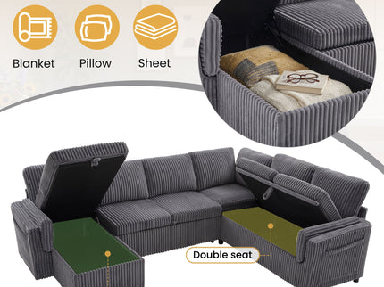 Convertible U-Shaped Sectional Sofa Bed With USB Ports And Storage
