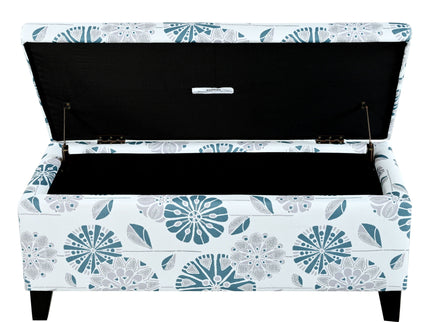 Luxury Storage Ottoman With Floral Patterned Fabric, Soft-Close Hinges, Multi Functional