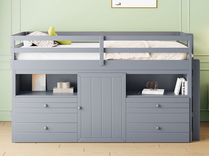 Loft Bed With 4 Drawers, Underneath Cabinet And Shelves