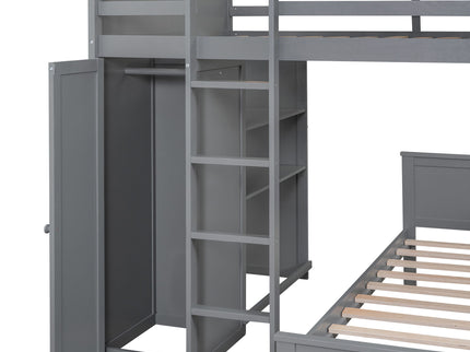 Loft Bed With A Twin Size Standalone Bed, Shelves, Desk, And Wardrobe
