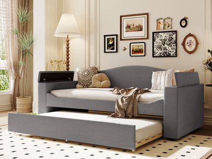 Upholstered Daybed With Storage Armrests, Trundle And Latest Integrated tooth Audio System