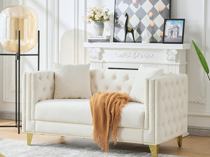 2 Seater Deep Seat Sofa With Button Nailhead, Square Arm