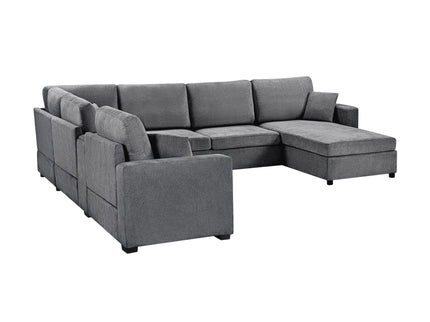 Modular 5 Seat U-Shape Sectional Sofa With Chaise Lounge, Built In Cup Holders And Storage Drawer
