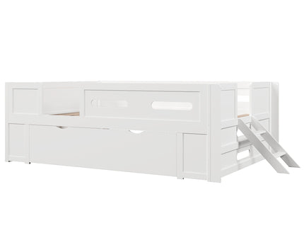 Platform Bed With Guardrail And Drawer