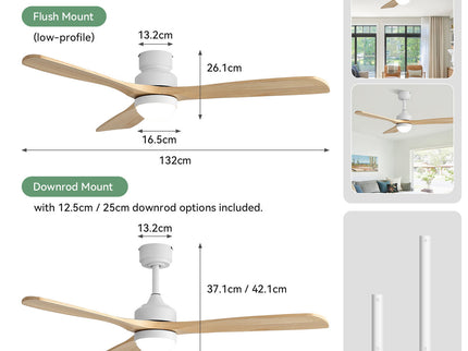 52" Ceiling Fan With Dimmable LED Light, 6 Speed DC Motor, 3 Blades