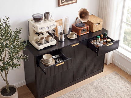 Large Fluted Buffet Sideboard, Wine Bar Storage Cabinet With 6 Doors & 2 Drawers