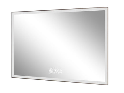 Modern LED Bathroom Vanity Mirror With Aluminum Frame, 45° Beveled Lights, Anti Fog - Silver