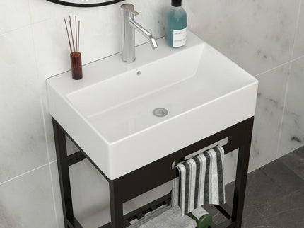 Console Sink With 304 Legs, 24" X 16.75", Wall Mounted Design - White / Black
