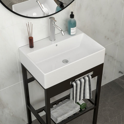 Console Sink With 304 Legs, 24" X 16.75", Wall Mounted Design - White / Black