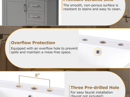 Modern Bathroom Vanity With Ceramic Sink, Solid Frame And Storage Solutions