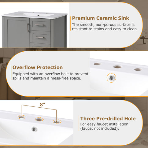 Modern Bathroom Vanity With Ceramic Sink, Solid Frame And Storage Solutions