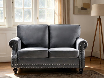 Loveseat Sofa With Nailhead Detail & Turned Legs, 2 Seater Upholstered Couch