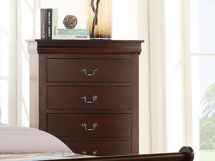 Contemporary Louis Philip Cherry Chest With Five Drawers Solid Wood Ample Storage - Cherry