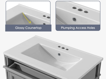 Bathroom Vanity With Top Sink, Storage Cabinet With 2 Drawers, Tip Out Drawer