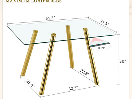 Rectangular Design Dining Table - Gold