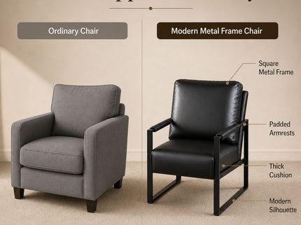 Classic Mid Century Modern Accent Chair With Durable Square Metal Frame, Armchair