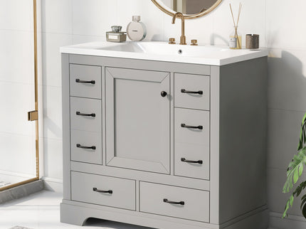 Modern Bathroom Vanity With Sink, 6 Drawers, Adjustable Shelf