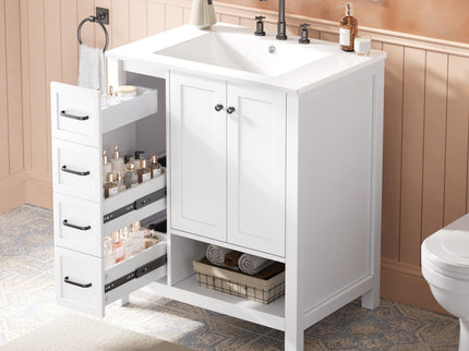 Bathroom Vanity With Sink Top, Bathroom Vanity Cabinet With 2 Doors And 2 Drawers, Open Shelf