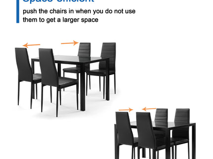 5 Pieces Dining Table Set For 4, Kitchen Room Tempered Glass Dining Table, 4 Faux Leather Chairs - Black