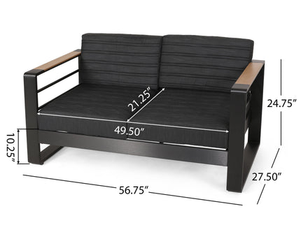 Loveseat With Slat Paneling And Aluminum Frame - Black
