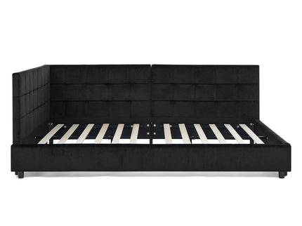 Storage Elegant Upholstered Tufted Bed Frame With Backrest And Armrests