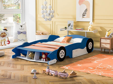 Race Car-Shaped Platform Bed With Wheels