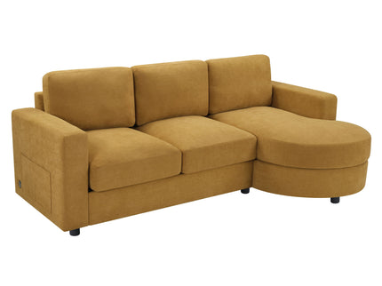 Modern L-Shaped Sectional Sofa With Curved Chaise, USB Ports, And Side Storage Pockets
