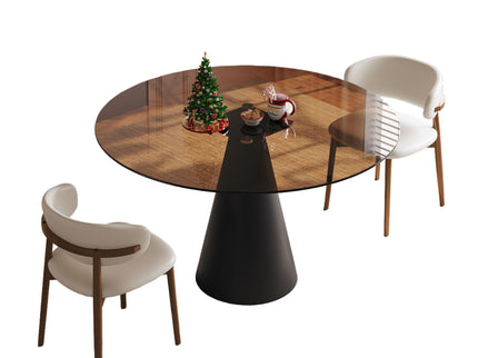 Round Dining Table & Glass Top - Black / Brown