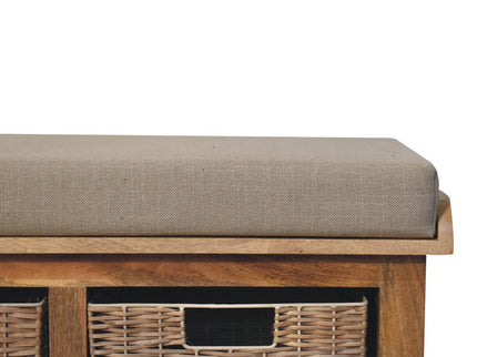 Rattan Basket Linen Bench - Brown